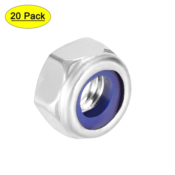 Unique Bargains M5 x 0.8mm Nylon Insert Hex Lock Nuts, 316 Stainless Steel, Plain Finish, 20 Pcs