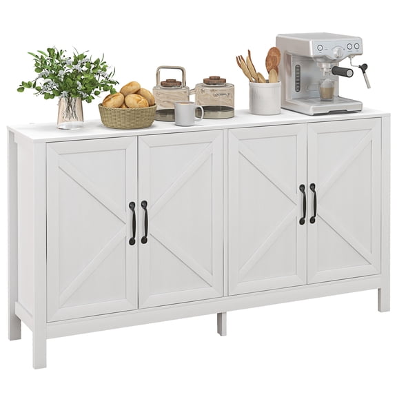 HOMCOM Armoire de Rangement, Buffet Bahut avec Porte de Grange, Tablette, Blanc
