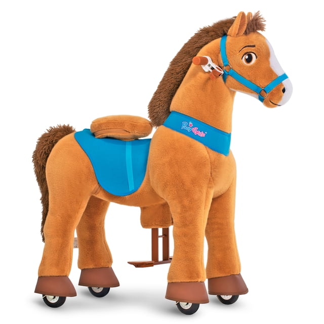 PonyCycle Ride-On Horse Toy for Kids, No Battery Riding Toy with Hand Brake, Indoor Outdoor Use, Ages 4-7, Brown, E437