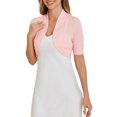 thumbnail image 4 of INSPIRE CHIC Boléro Ouvert pour Femmes Manches Courtes Froncées Cardigan Court P Rose, 4 of 6