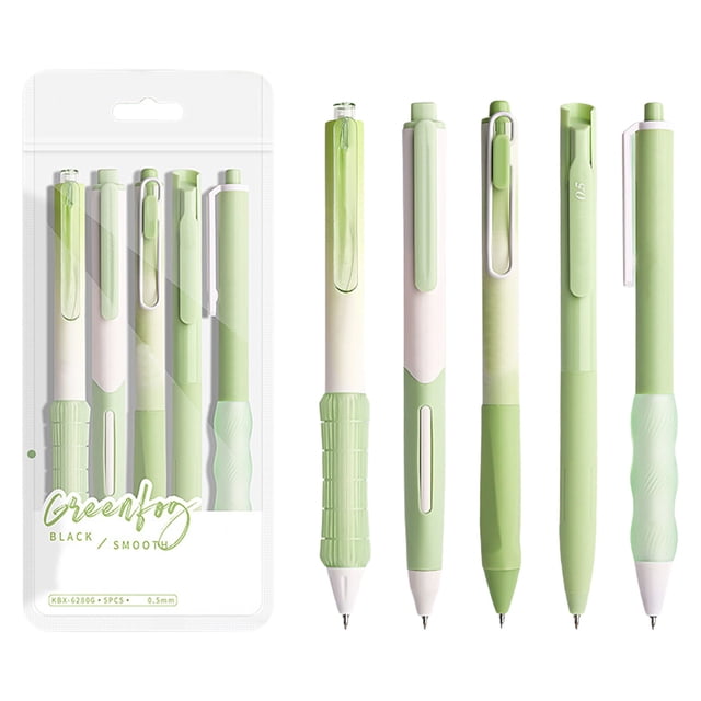 HHBEAUTY 5 Pack Test Gel Pens Fast Drying, 0.5mm Retractable Black Ink Pen, Smooth Writhing Comfortable to Use for Work, Study and Text, Green