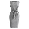thumbnail image 4 of Robes Grande Taille pour Femmes aux Courbes Décontractées d'Été à Col Rond Robes à Imprimé Rayé Robe à Nouer avec Poche Robe Sans Manches Tuniques pour Femmes Coupe Ample Chic en Liquidation, 4 of 6