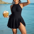 thumbnail image 2 of Jamicy Maillots de Bain une Pièce pour Femmes Tenue de Plage pour Femmes Élégante Robe de Bain une Pièce à Dos Nu Col Montant Robe de Bain Jupe de Bain Froncée, 2 of 7