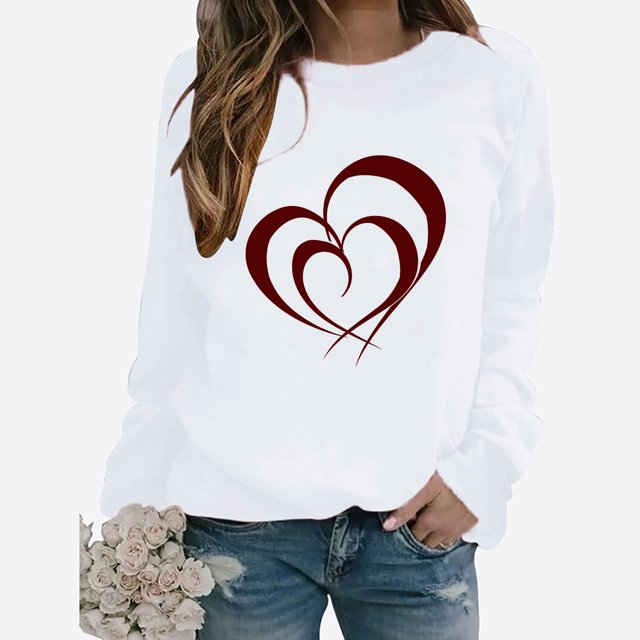 BVOFAR Chandails à Manches Longues de la Saint-Valentin pour Femmes Décontractés Mignons T-Shirts Graphiques Cœur d'Amour Tendance Col Rond Hauts 2025