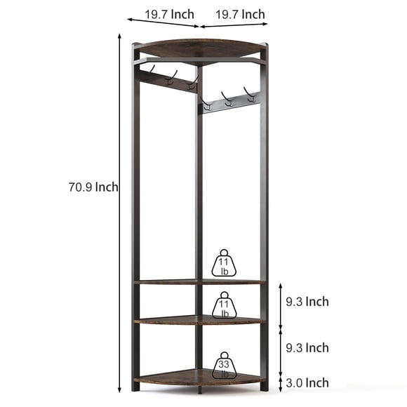 BeesClover Freestanding Corner Coat Rack with Shelves and Bench for Entryway