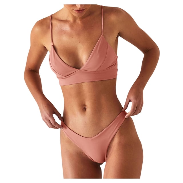 Leutsin Women Charming Solid Push Up High Cut Lace Up Halter Bikini Set Two Piece Swimsuit