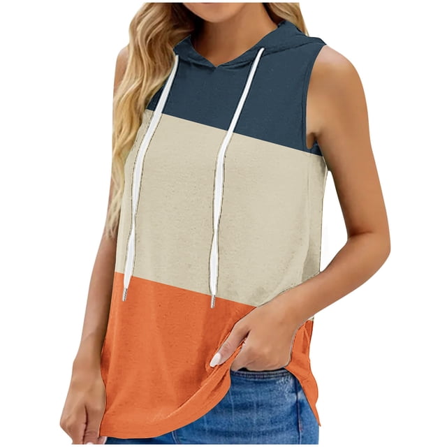 IROINID Débardeurs d'Entraînement pour Femmes, Sweat à Capuche Imprimé Col Rond Ample Surdimensionné Orange TG