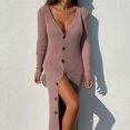 thumbnail image 3 of Womens Deep V Neck Button Down Long Knit Sweater Dress Bodycon Long Sleeves Sweater Maxi Dress, 3 of 6