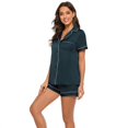 thumbnail image 4 of Femmes Été Couleur Unie Pyjamas à Manches Courtes Occasionnels Vêtements de Maison Vin Rouge L, 4 of 6