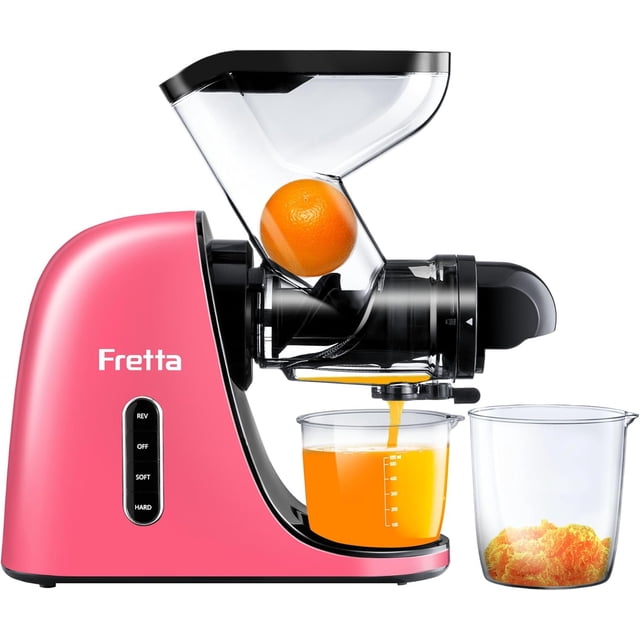 Fretta Slow Juicers, Cold Pressed Juicer Machine with 3-inch Large Feeding Chute,Masticating Juicer Machines Vegetable and Fruit,BPA Free, Powerfull 200w Motor(Pink)