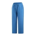 thumbnail image 3 of XZNGL Casual Cotton Linen Drawstring Elastic Waist Wide Leg Cropped Pants for Women, Breathable Summer Spring Fall All-Season Wear, Solid Color, 3 of 6