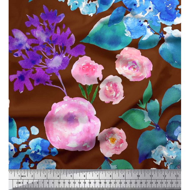 Soimoi Tissu en Jersey de Coton Imprimé Feuilles & Roses 1 Yard 58 Pouces de Large