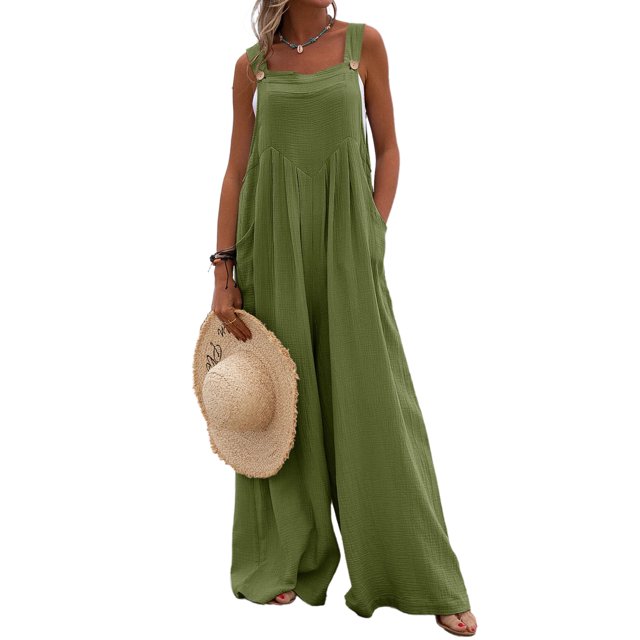 Innerwin Combinaisons une Pièce Combishort pour Femme Été Sans Manches Ample Barboteuse Vert Armée P