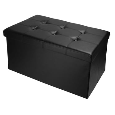 30 Inches Folding Storage Ottoman Bench, Faux Leather Storage Chest, Ottoman Foot Rest Stool, End of Bed Bench, 440 lb Max Load (Black, 30"L x 15"W x 15"H)