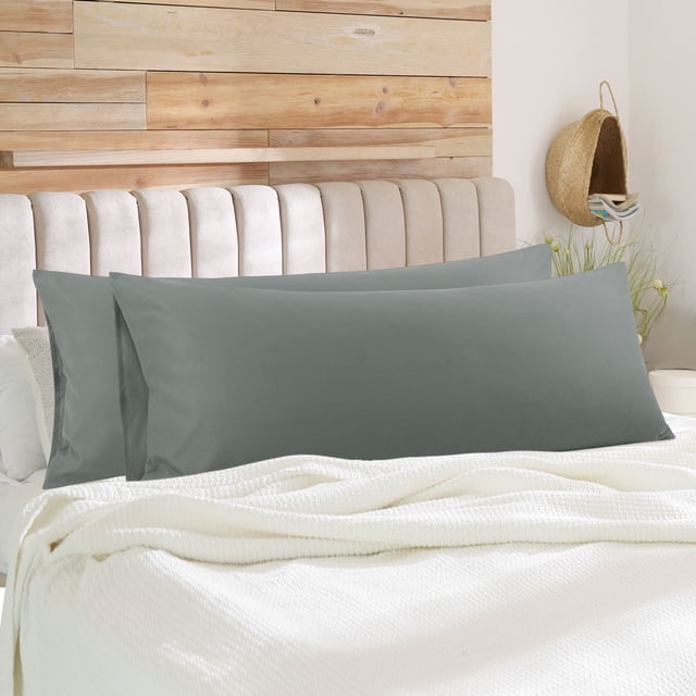 PiccoCasa 2Pcs Body Pillowcases Microfiber Pillow Covers, Standard Grey