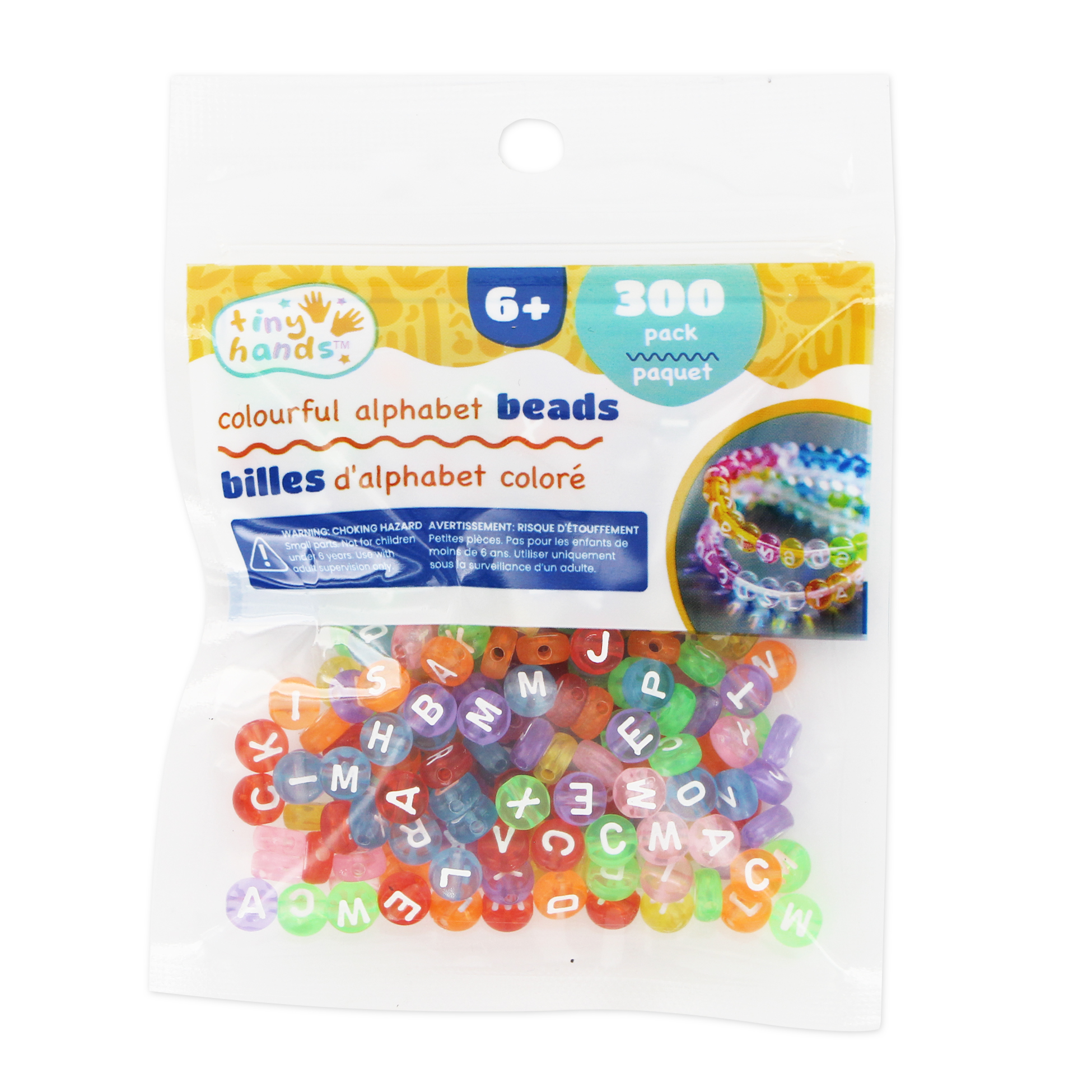 TINY HANDS Alphabet rond perles, transparent, 300 pièces, 6 mm (0.23 po), âge 6+, enfants, bricolage, 6 mm (0.24 po)