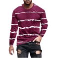 thumbnail image 1 of Penkiiy T-Shirt Homme Décontracté Col Rond Rayé Imprimé Chandail Entraînement Physique Manches Courtes Blouse L Vin, 1 of 5