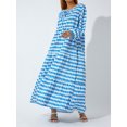thumbnail image 2 of Faithtur Femmes Géométrique Imprimé Longue Robe V-Cou Puff Robe de Mode en Vrac pour le Printemps, l'Été, 2 of 9