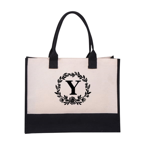 ZZkhGO Canvas Tote Bag for Women, Large Beach Shopping Bag, Cotton Canvas with Personalized Letter Print