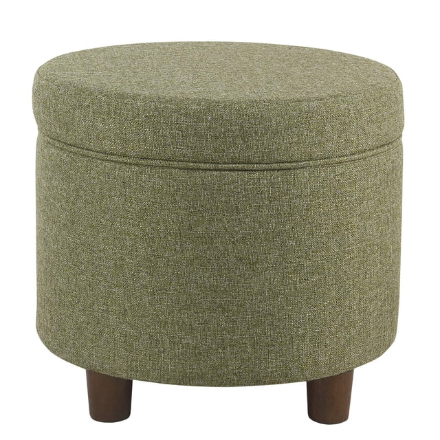 Homepop Décoration Intérieure / Pouf Rond Rembourré avec Rangement / Pouf avec Rangement pour Salon et Chambre, Tweed Vert