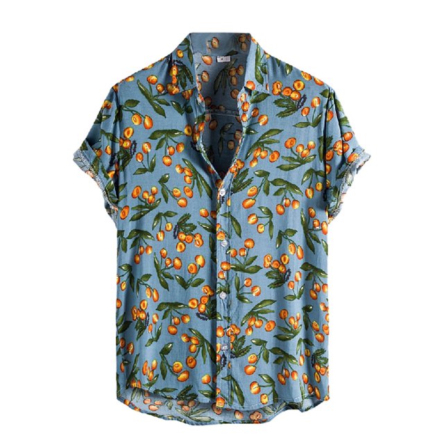 Leutsin Men Short-Sleeved Printed Color Buttons Cardigan Casual Shirt Tops