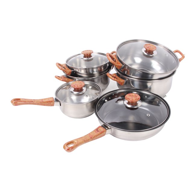 Pots Pans Set, Stainless Steel Pots Pans Set Multifunctional Glass Phenolic Plastic for Soup