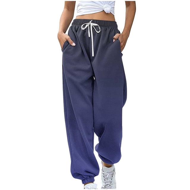 Erwazi Sweatpants for Women Gradient Printed Drawstring Loose Joggers with Pockets Fall Winter Comfy Workout Gym Running Pants