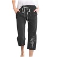 thumbnail image 1 of Sijiajgjfu Pantalon Capri pour Femmes en Coton et Lin Imprimé Capri Noir TG, 1 of 4