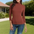 thumbnail image 2 of Women's Mock Neck Shirt 2025 - 3/4 Sleeve Slim Fit | Basic Layering Tee, 2 of 9