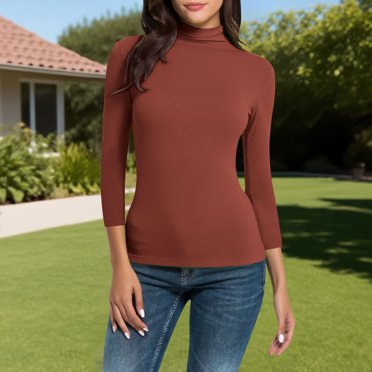Ailaofu T-Shirts Ajustés à Manches Longues pour Femmes, Col Rond, Coupe Ajustée, Basiques, Unis, T-Shirts à Manches Longues pour Superposition