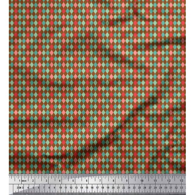 Soimoi Brown Poly Georgette Fabric Diamond Geometric Print Sewing Fabric Yard 52 Inch Wide