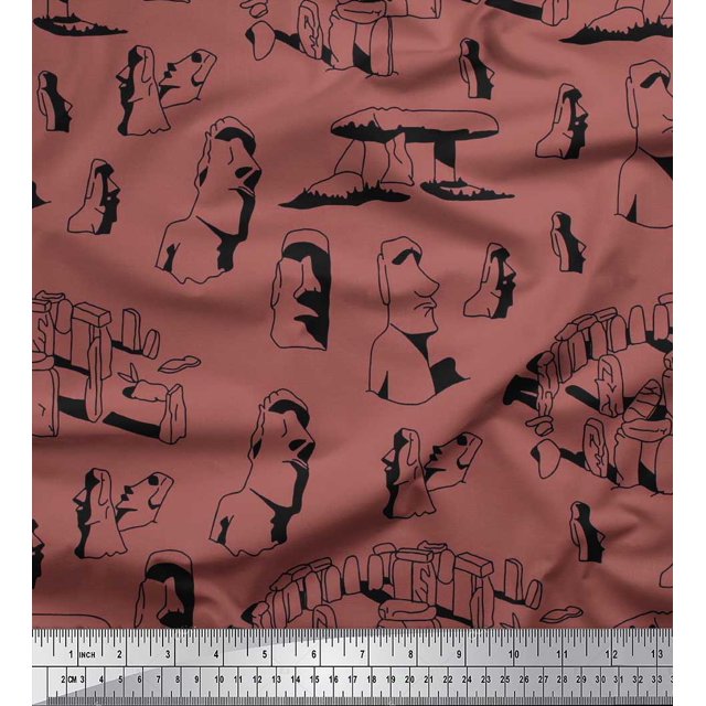 Soimoi Rayon Fabric Easter Island Statue Face Print Sewing Fabric Yard 42 Inch Wide