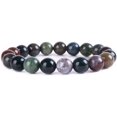 thumbnail image 1 of Natural Multi-Color Indian Agate Gemstone 10mm Round Beads Stretch Bracelet 6.5" Unisex, 1 of 2