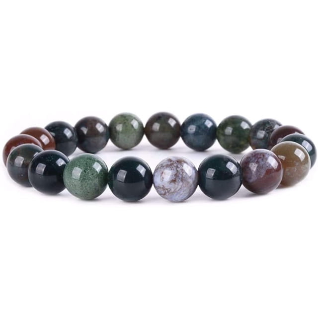 Natural Multi-Color Indian Agate Gemstone 10mm Round Beads Stretch Bracelet 6.5" Unisex