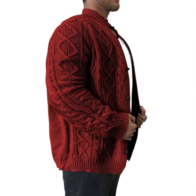 Weiqiqre Sweaters for Men Cable Knitted Warm Sweater Cardigan Thermal Button Down Closure Fall Winter Cardigan Stand-up Jacket