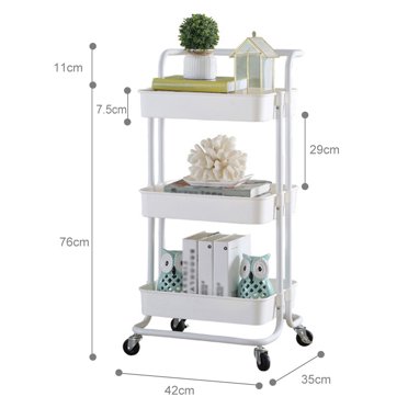 Storage Trolley Plastic Simple 3 Tiers Rack Cart Rolling Utility Cart with Wheel