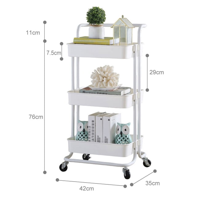 Storage Trolley Plastic Simple 3 Tiers Rack Cart Rolling Utility Cart with Wheel