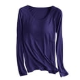 thumbnail image 1 of AherBiu Hauts de Pyjama pour Femmes avec Soutien-Gorge Intégré Chandails Doux à Manches Longues Col Ras du Cou Automne Haut de Pyjama Confortable Vêtements de Nuit, 1 of 7