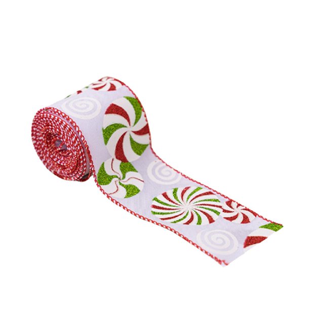 TopLLC Christmas Ribbon Wired 5.5 Yards 2.5 inch Red Green Candy Peppermint Burlap Wired Edge Ribbon, Glitter Christmas Tree Decorative Ribbon Christmas Decorations for Gift Wrapping Craft Bow Wreath