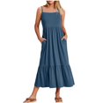 thumbnail image 1 of Womens Fashion Round-Neck Sling Sleeveless Solid Pockets Patchwork Pullover Dress, 1 of 5