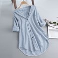 thumbnail image 4 of IROINID Économies Hauts pour Femmes Grande Taille à Rayures Manches Longues Col Rabattu Bouton Haut Ample Chemises Blouse, Bleu, 4 of 4