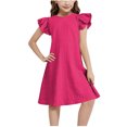 thumbnail image 1 of Mgmyaa Robe Fille à Manches Courtes, Couleur Unie, Ligne A, Manches Volantées, Robe Évasée à Volants, 4-15 Ans, 1 of 8