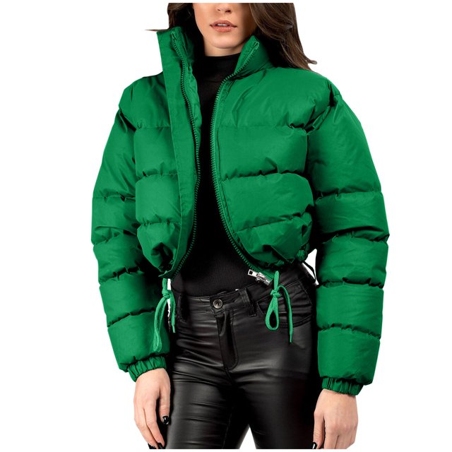 Économies d'Automne/hiver! srobpty Manteau Matelassé à Manches Longues pour Femmes, Veste à Capuche Décontractée Colorée à Manches Longues pour Dames Vert, m