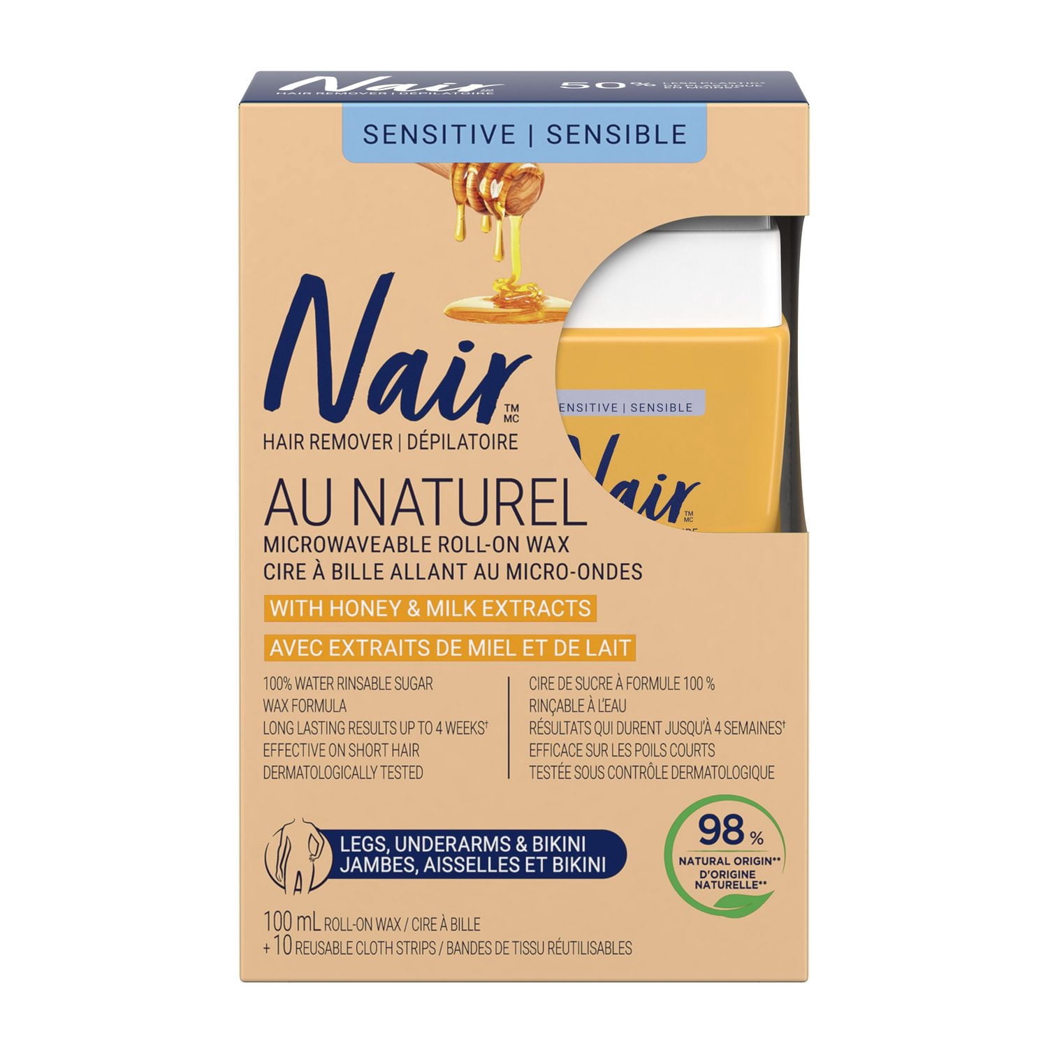 Nair au Naturel Lait et Miel, Cire au Sucre a Bille 100ml