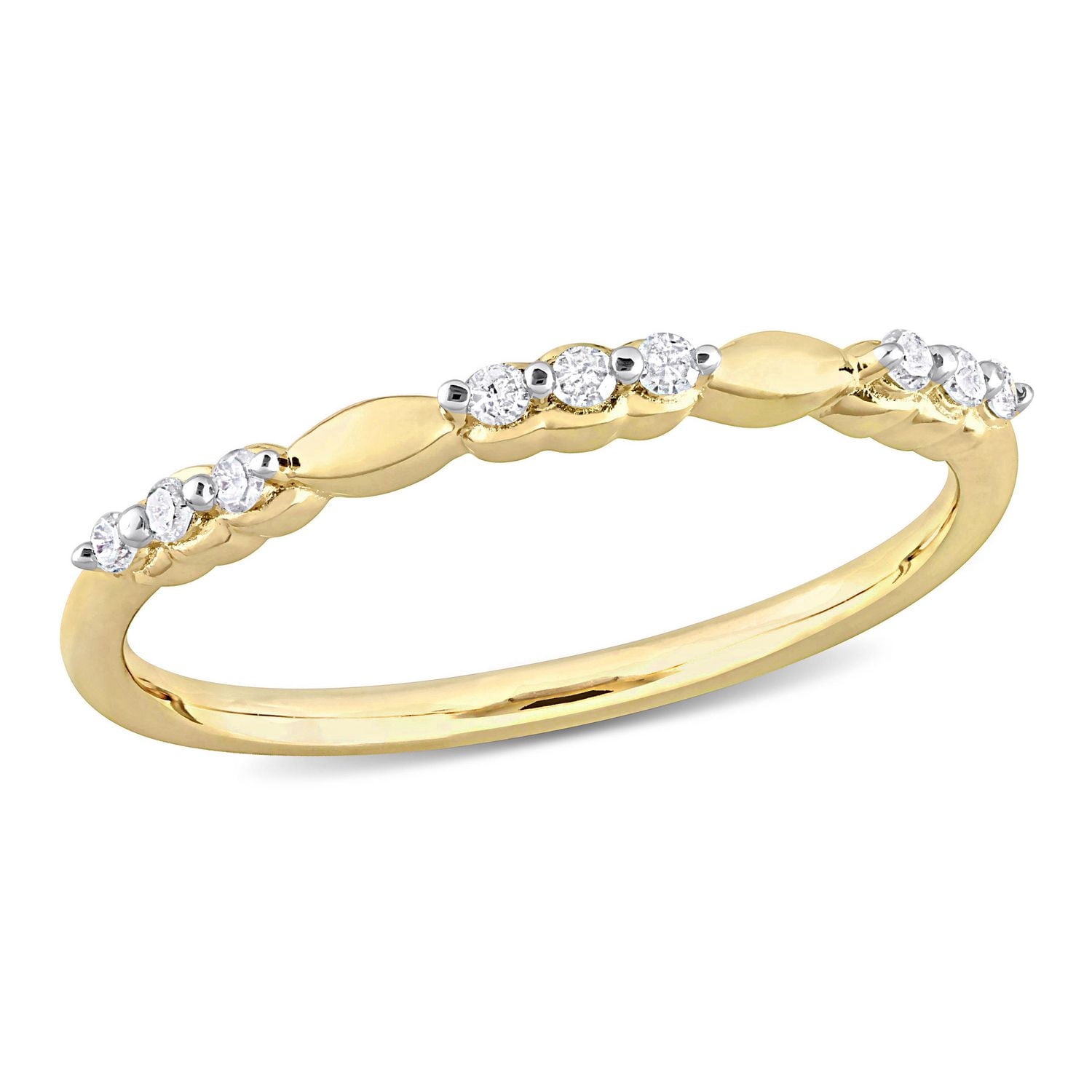 Bague à trois pierres alternée Miabella avec 1/10 Carat PT de diamant en Argent Sterling Plaqué Jaune