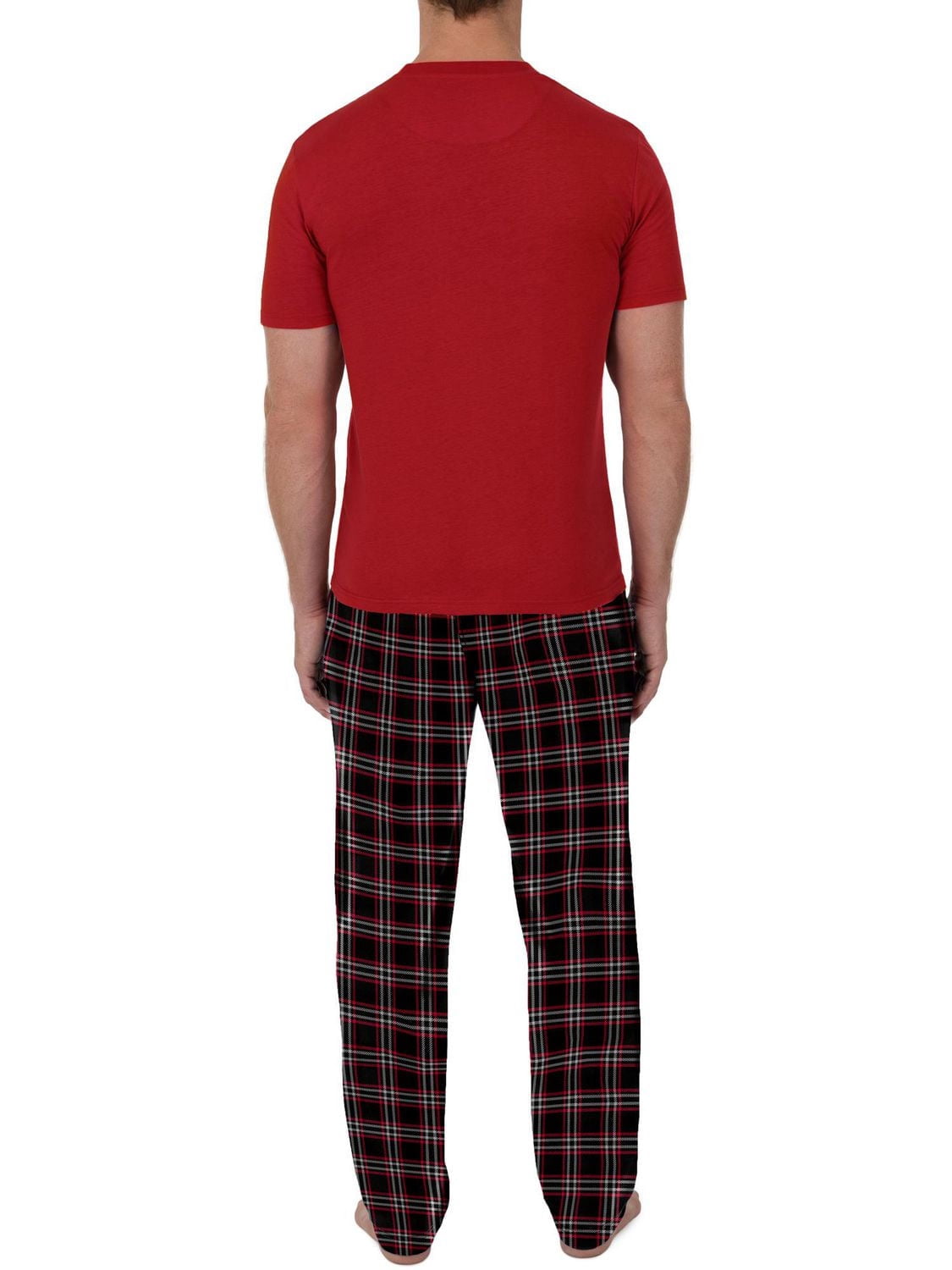 Fruit of the Loom Men's Sleep Set Crew Neck Top and Fleece Pant 2 Piece Pajama Red
