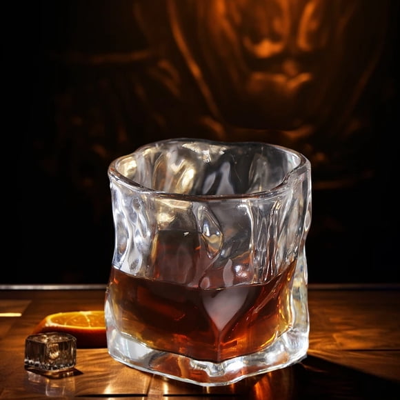 Twisted Whiskey Glass 250ml, Thickened Glass Beer Cup with Unique Grip, Light Refracting Tumbler for Home Bar, 3.46x3.46x3.15in