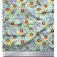 thumbnail image 1 of Soimoi Green Modal Satin Fabric Lion,Giraffe & Elephant Kids Print Sewing Fabric BTY 42 Inch Wide, 1 of 3