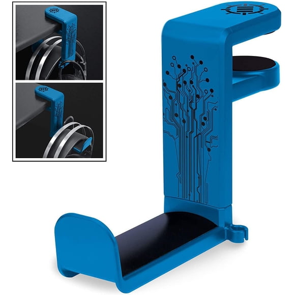 ENHANCE PC Gaming Headphone Holder - Desk Headphone Hanger Headset Holder with Adjustable 360 Rotating Arm, Under Desk Headphone Hook Clamp, Universal Fit, Built in Cable Clip Organizer - Blue