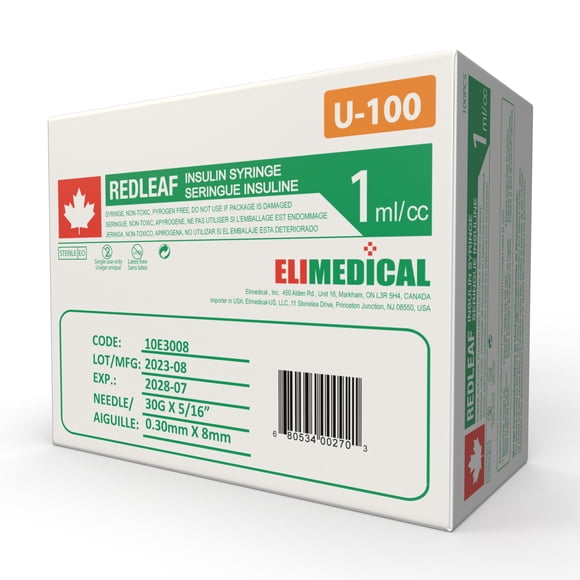 REDLEAF 30G 5/16 In. 1mL/cc Home Healthcare syringe, Pack 10 x10, Reorder 10E3008